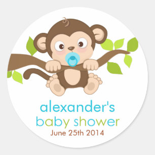 Cute Little Monkey Boy Baby Shower Sticker