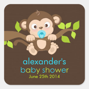 Cute Little Monkey Boy Baby Shower Sticker