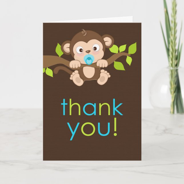 Cute Little Monkey Boy Thank You Card (Front)