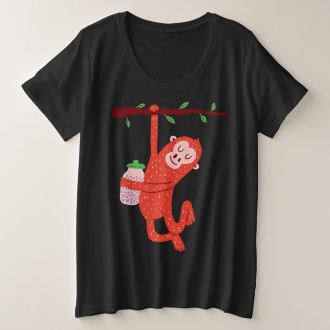 Cute Little Monkey Design Plus Size T-Shirt (Design Front)