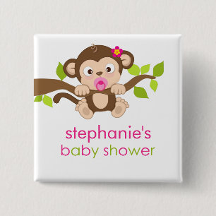 Cute Little Monkey Girl Baby Shower Button