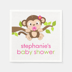 Cute Little Monkey Girl Baby Shower Paper Napkins