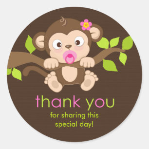 Cute Little Monkey Girl Thank You Sticker