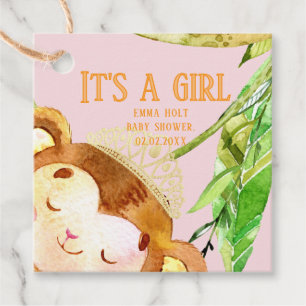 Cute Little Monkey Its A Girl Tropic Pink  Favour Tags