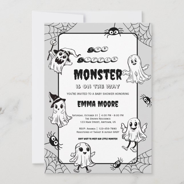 Cute Little Monster Baby Shower Illustration Invitation (Front)