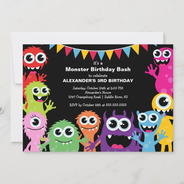 CUTE Little Monster Bash Birthday Party Invitation (Front)
