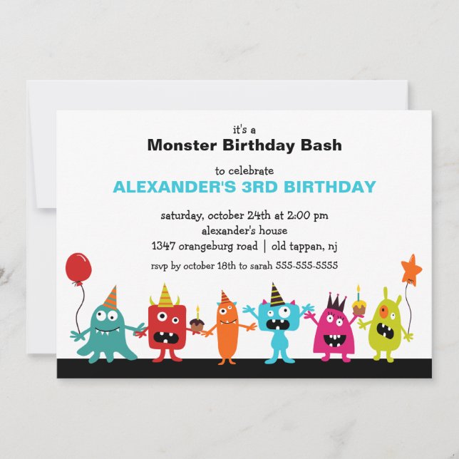 CUTE Little Monster Bash Birthday Party Invitation (Front)
