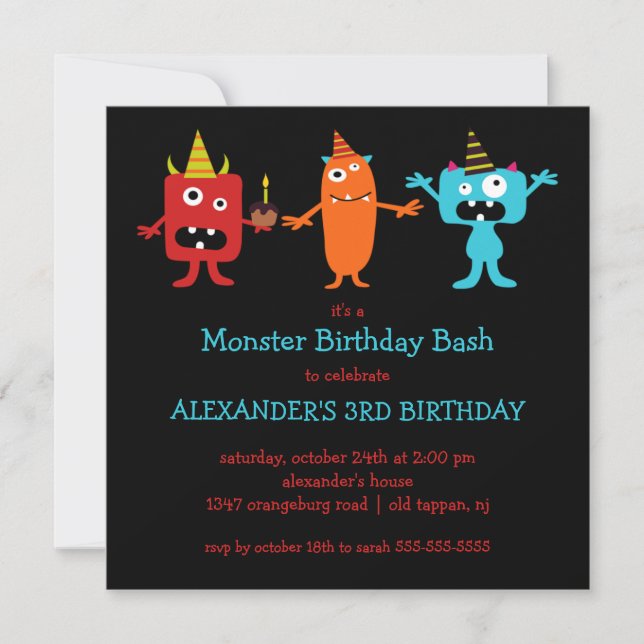 CUTE Little Monster Bash Birthday Party Invitation (Front)