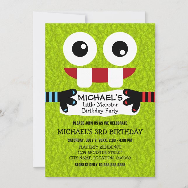 Cute Little Monster Birthday Party Invitation (Front)
