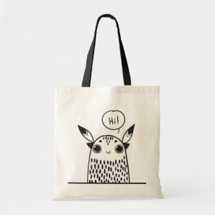Cute Little Monster Black and White Illustrated Tote Bag
