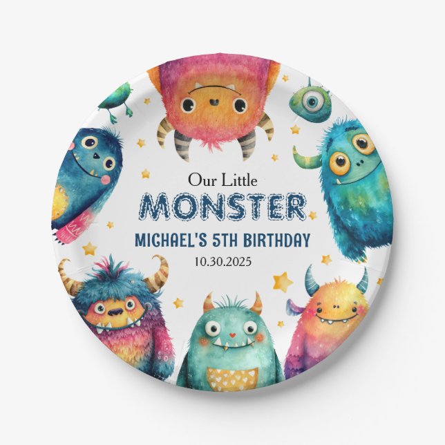 Cute Little Monster Cartoon Kids' Birthday Party  Paper Plate (Front)