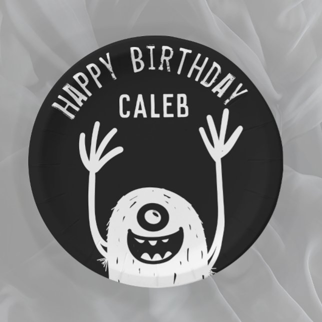 Cute Little Monster Custom Boys Birthday Paper Pla Plate (Creator Uploaded)