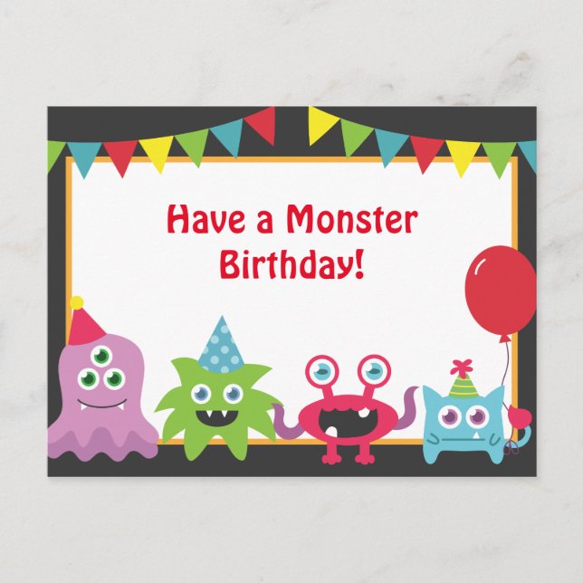 Cute Little Monster Happy Birthday Postcard (Front)