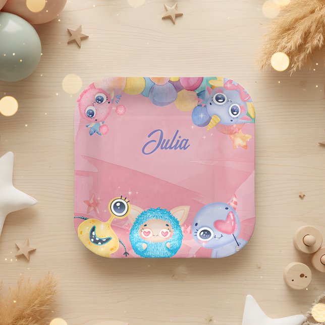 Cute Little Monster kids Birthday Paper Plate (Creator Uploaded)