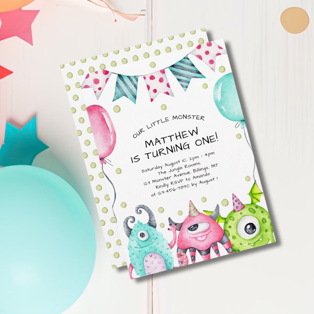 Cute Little Monster Kid's Birthday Party Invitation (Creator Uploaded)