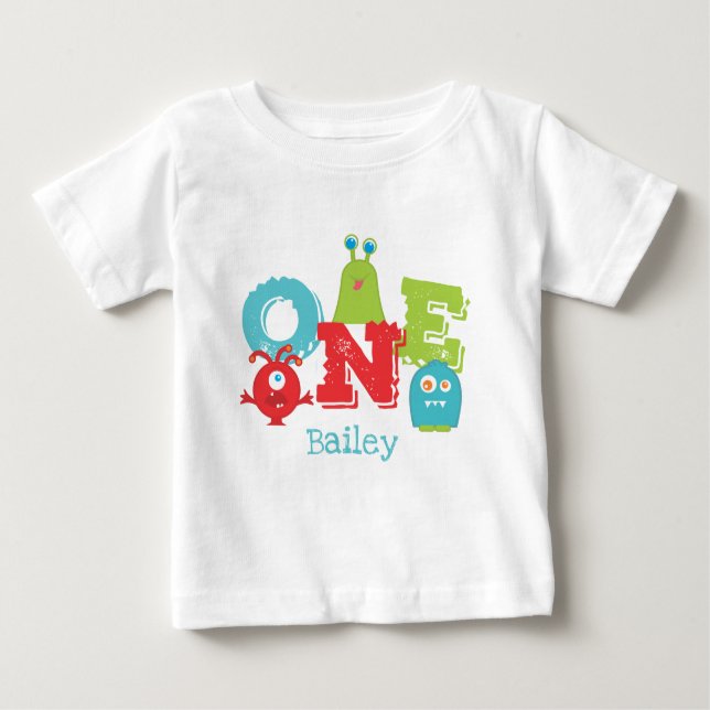 Cute Little Monster ONE 1st Birthday Baby T-Shirt (Front)