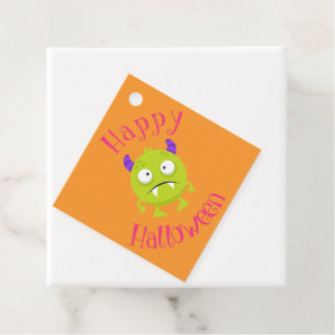 Cute Little Monster Orange Halloween Party Favour Tags
