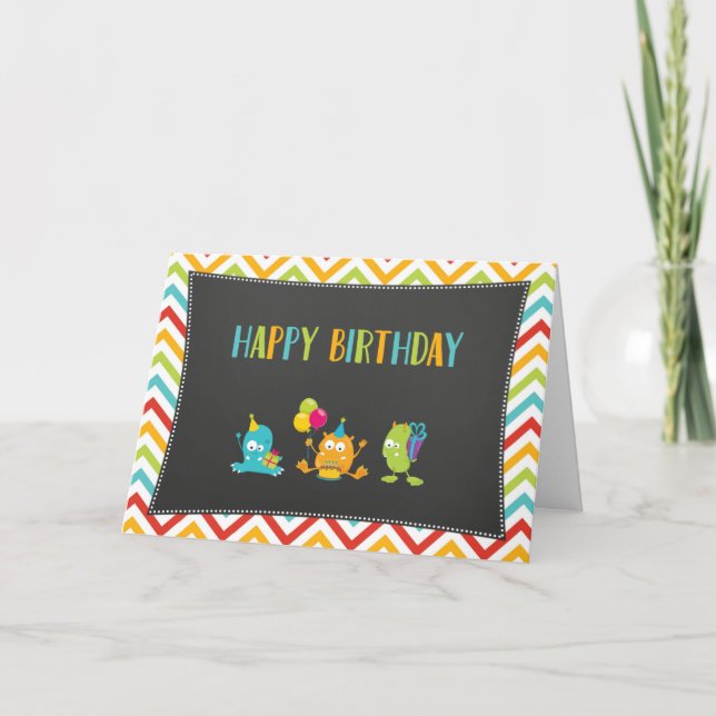 Cute Little Monster Rainbow Happy Birthday Card (Front)