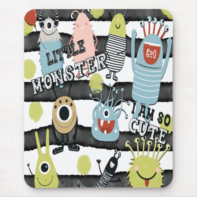 Cute Little Monsters Modern Chic Watercolor Stripe Mouse Pad (Front)