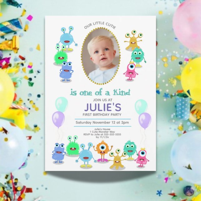 Cute Little Monsters Photo Birthday Party Invitation (Cute Little Monsters Photo Birthday Party Invitation)