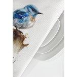 cute little mountain bluebird, customisable tea towel<br><div class="desc">watercolor of a cute little mountain bluebird sitting on a pole</div>