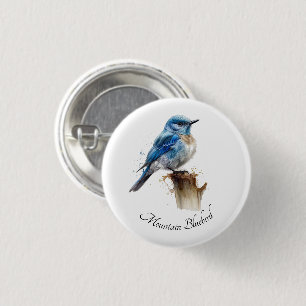 Cute Little Mountain Bluebird Watercolor, custom 3 Cm Round Badge
