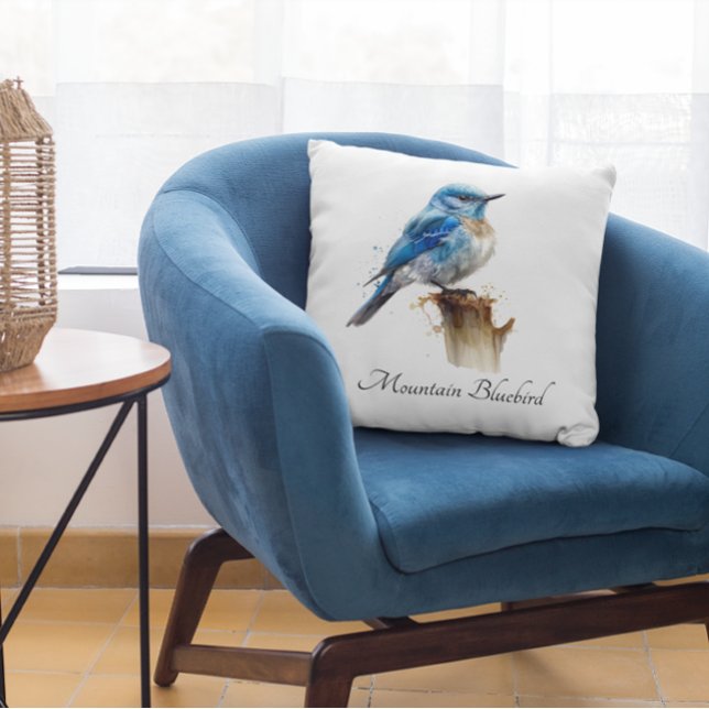 Cute Little Mountain Bluebird Watercolor, custom Cushion (Creator Uploaded)