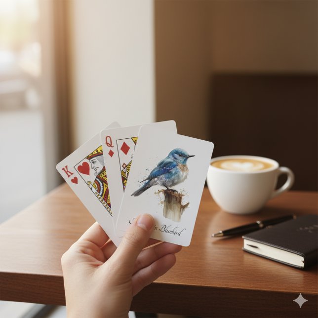 Cute Little Mountain Bluebird Watercolor, custom Playing Cards (Creator Uploaded)