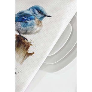 Cute Little Mountain Bluebird Watercolor, custom Tea Towel