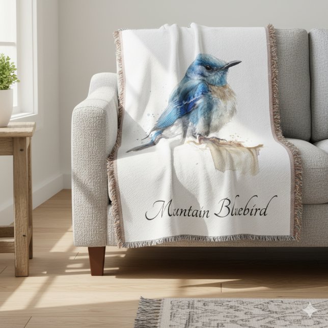 Cute Little Mountain Bluebird Watercolor, custom Throw Blanket (Creator Uploaded)