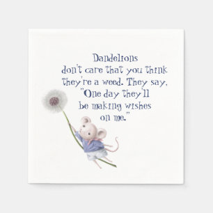 Cute Little Mouse Dandelion Inspirational Quote Napkin