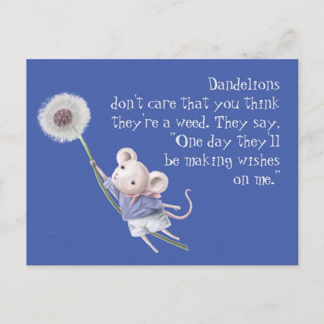 Cute Little Mouse Dandelion Inspirational Quote  Postcard (Front)