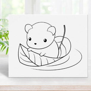 Cute Little Mouse Floating on a Leaf Colouring Pag Poster