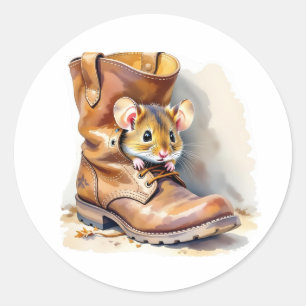 Cute Little Mouse in a Boot Classic Round Sticker