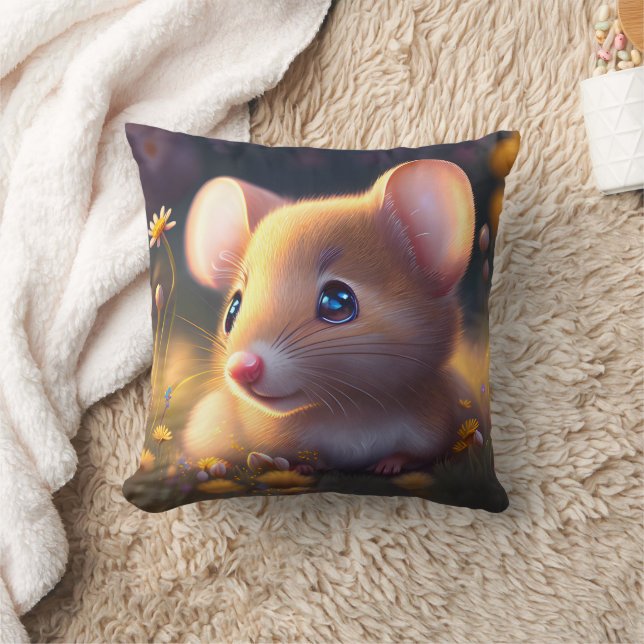 Cute little mouse in a flower meadow cushion (Blanket)