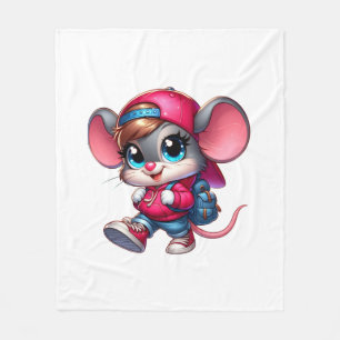 Cute Little Mouse in Cap and Hoodie Fleece Blanket
