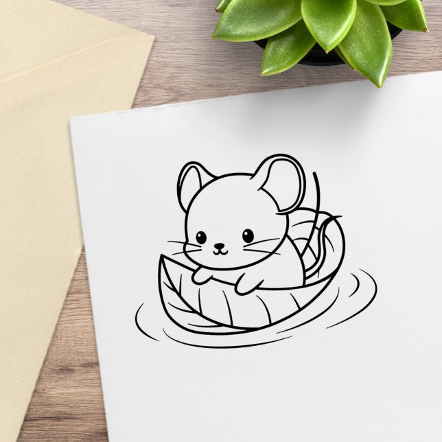 Cute Little Mouse Leaf Boat Rubber Stamp (Creator Uploaded)