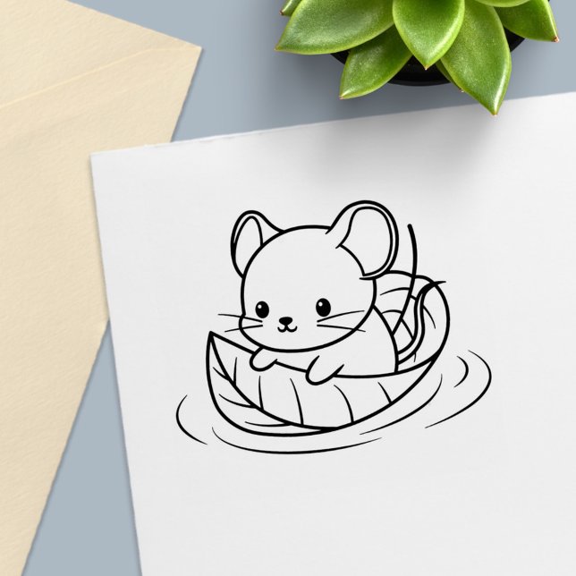 Cute Little Mouse Leaf Boat Self-inking Stamp (Creator Uploaded)