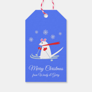 Cute Little Mouse on Skis Christmas Gift Tags