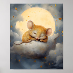 Cute Little Mouse sleeping on a cloud  Poster