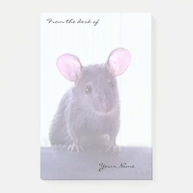 Cute Little Mouse with Big Pink Ears and Your Name Post-it Notes (Front)