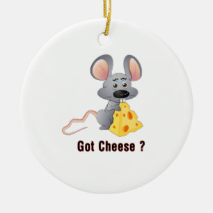 Cute Little Mouse with Chunk of Cheese  GOT CHEESE Ceramic Tree Decoration