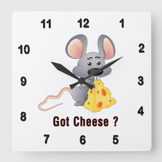 Cute Little Mouse with Chunk of Cheese  GOT CHEESE Square Wall Clock (Front)