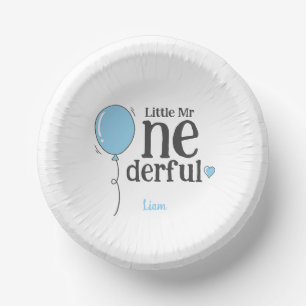 Cute Little Mr Onederful Blue Balloon Paper Plate