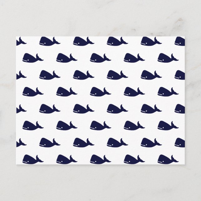 Cute Little Navy Blue Whale Pattern on White Postcard (Front)