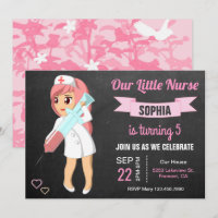 Cute Little Nurse Girls Birthday Party Invitation