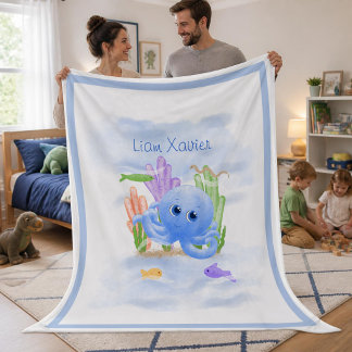 Cute Little Octopus Large Sherpa Fleece Blanket