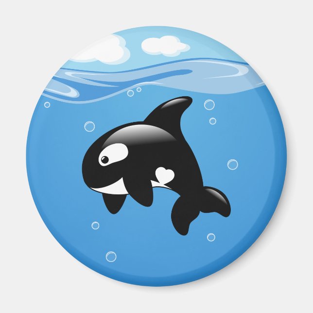 Cute Little Orca Whale on Aqua Magnet (Front)