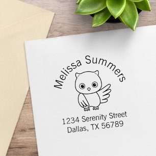 Cute Little Owl Address Rubber Stamp