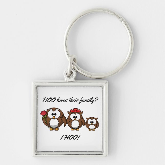 Cute Little Owl Family Key Ring (Front)